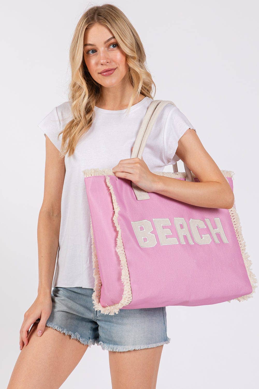 MB0268 Embroidered Beach Letter Fringe Tote Bag: Orange
