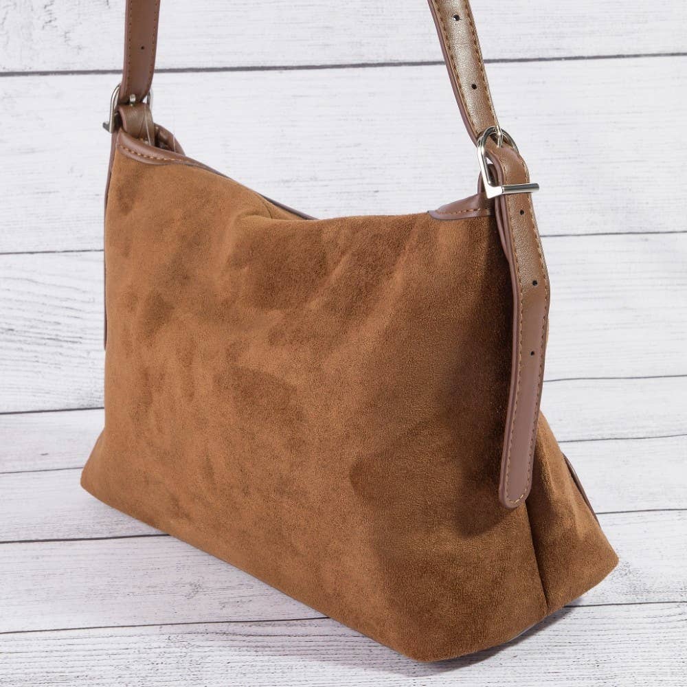 Rectangle Suede With Flap Crossbody Bag: DBR