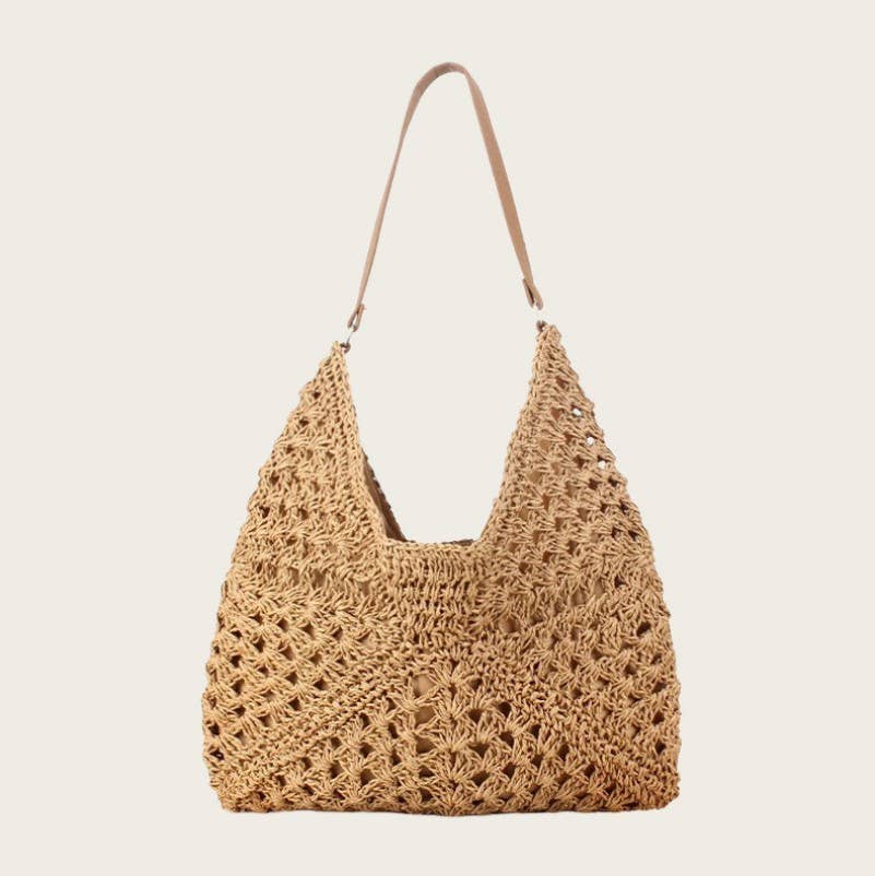 Crochet Open-Weave Boho Handbag | 40P602: Black Mix
