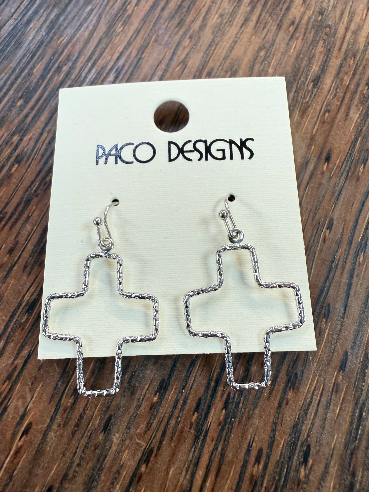 Small Hammered Cross Outline Earrings: Gold