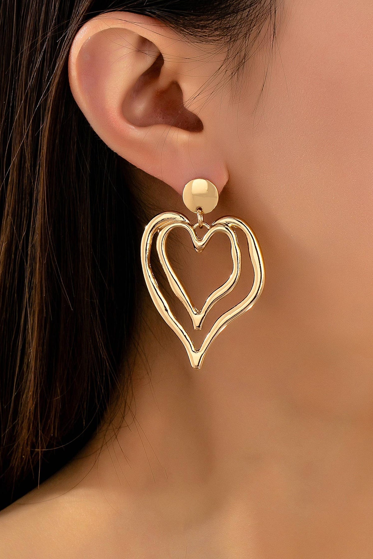 Double Layer Gold-Tone Heart Drop Earrings | 80E62170: GOLD