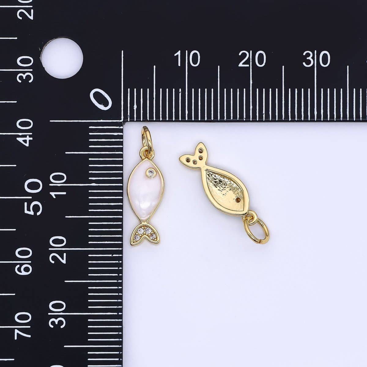 24K Gold Filled 16mm Micro Paved CZ Ocean Tiny Fish Enamel Charm | W167: Blue