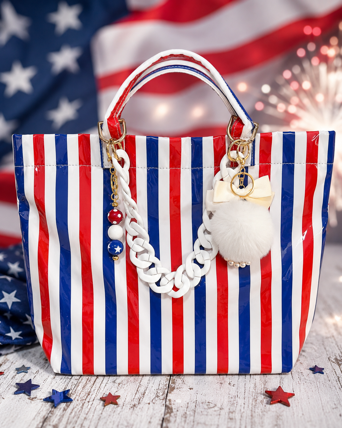 Red, White and Blue Vinyl/PVC tote bag