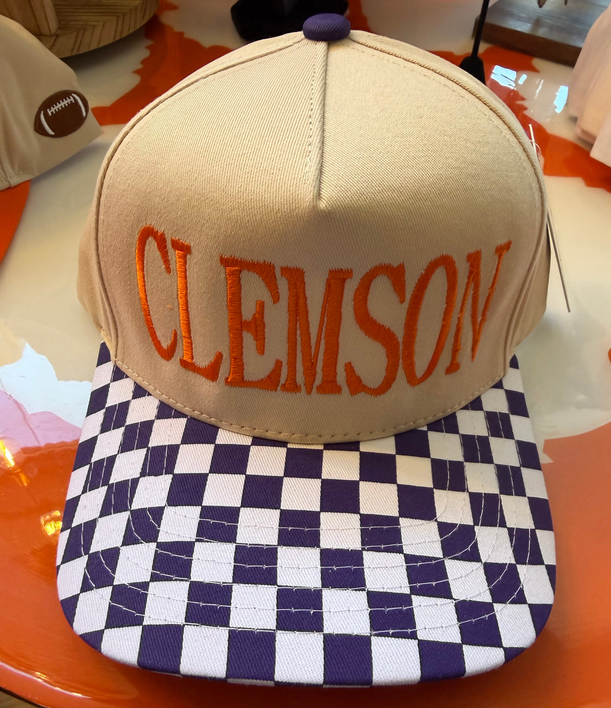 Clemson Tigers Embroidered Hat with checkered brim