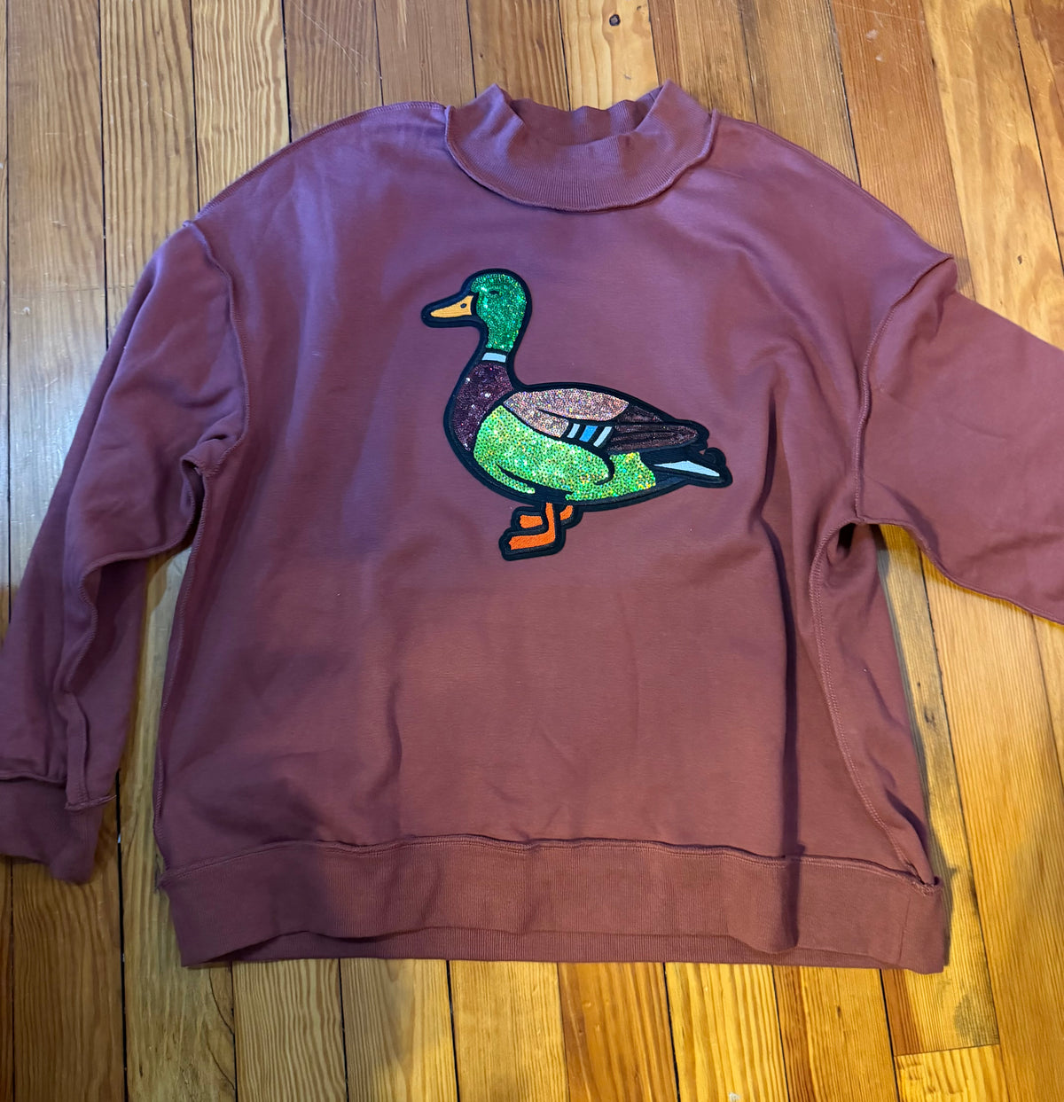 Mock Neck Sequined Duck Sweatshirt