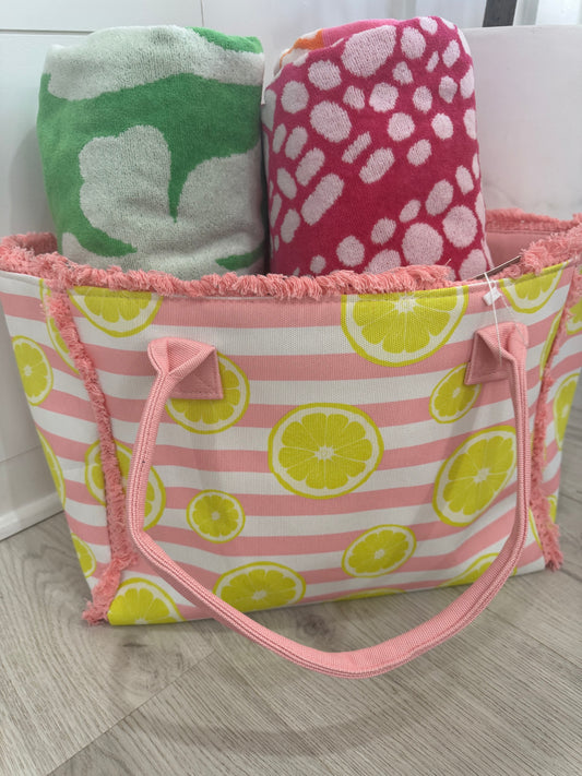 Lemon Strip Fringe Beach tote bag