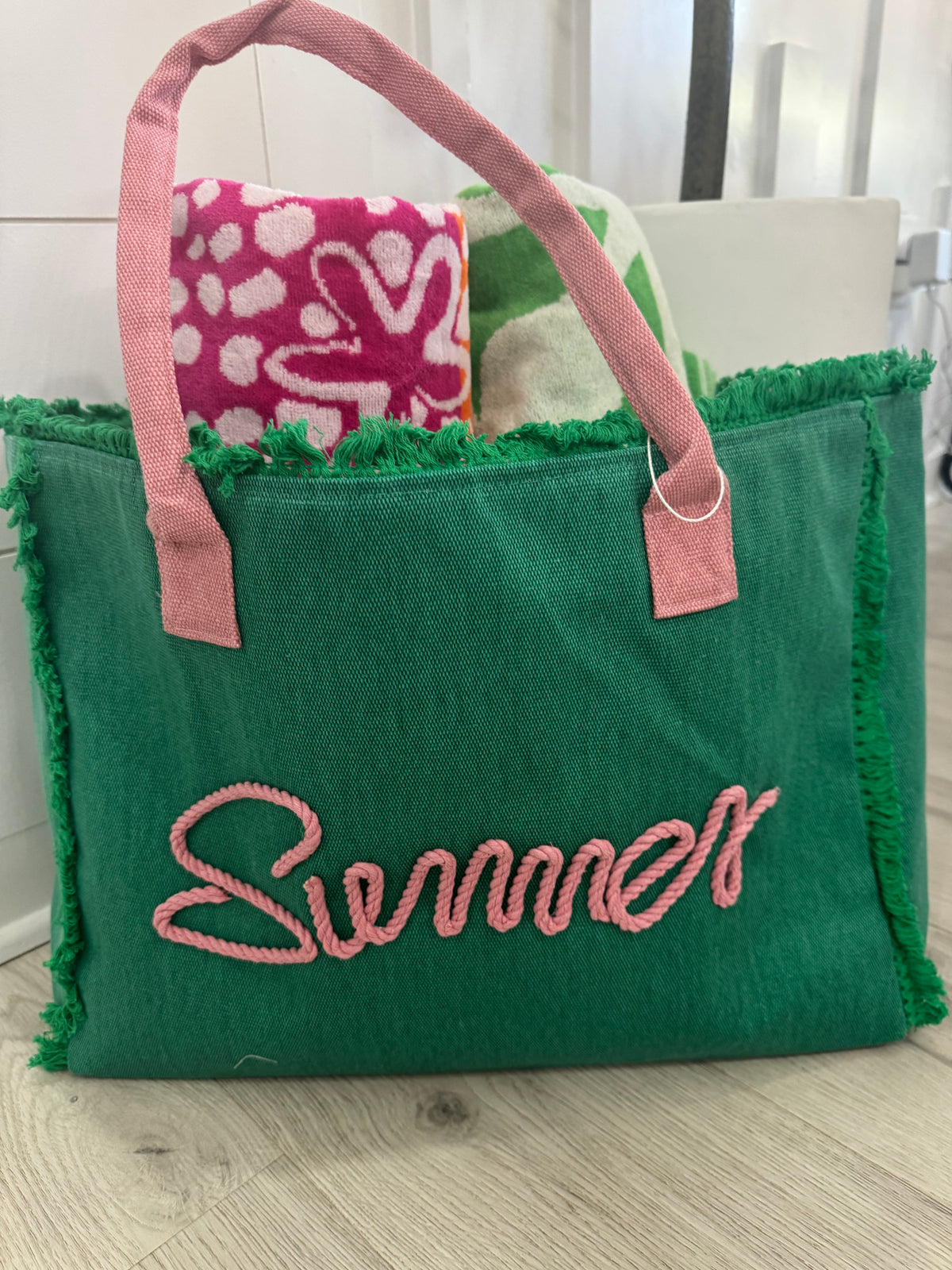 Sewn Rope Summer Letter Fringe Tote Bag