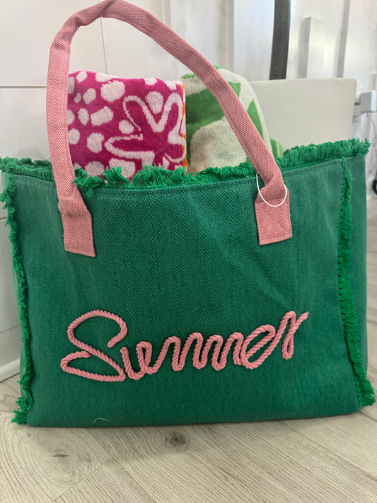 Sewn Rope Summer Letter Fringe Tote Bag
