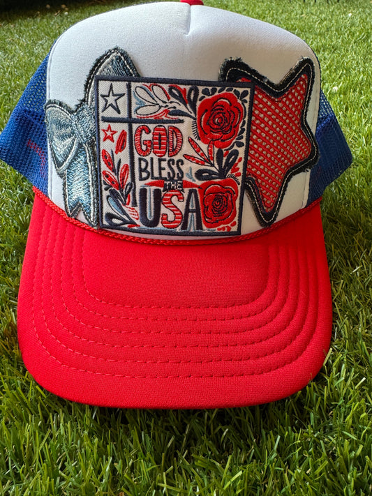 God Bless the USA trucker hat