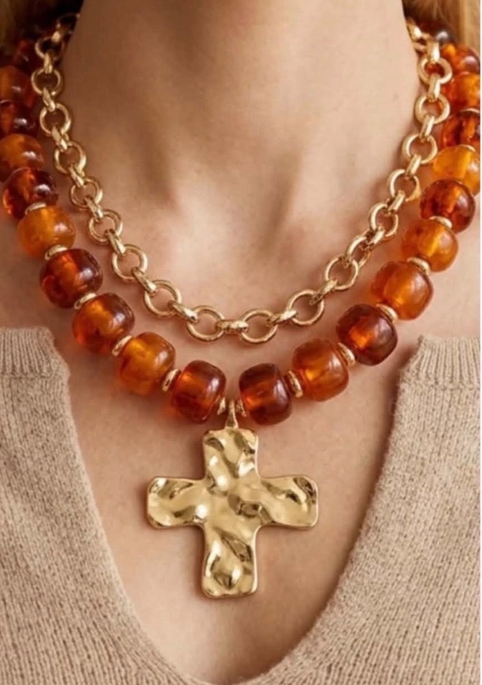 Double Stack Necklace with a cross