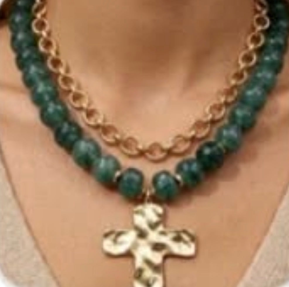 Double Stack Necklace with a cross