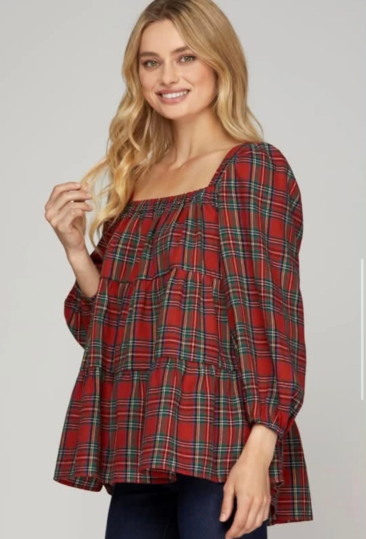 Plaid Square Neck Top