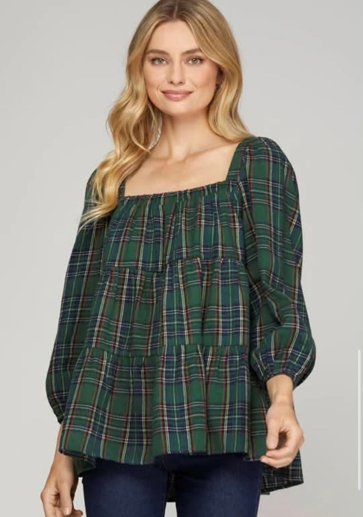 Plaid Square Neck Top