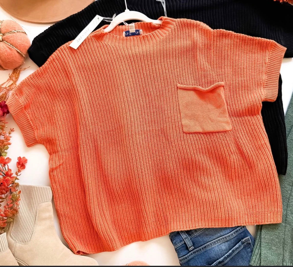 Short Sleeve Pocket Sweater Pumpkin