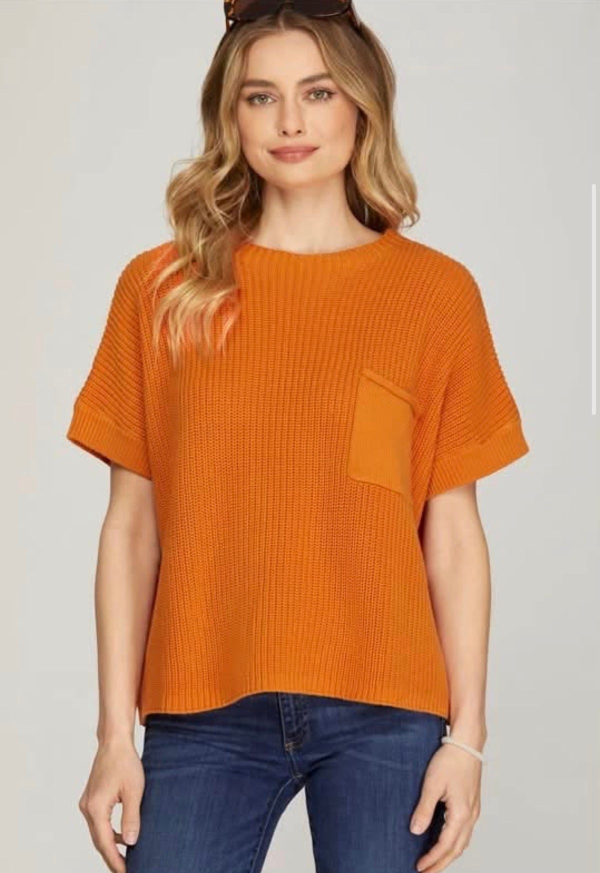 Short Sleeve Pocket Sweater Pumpkin