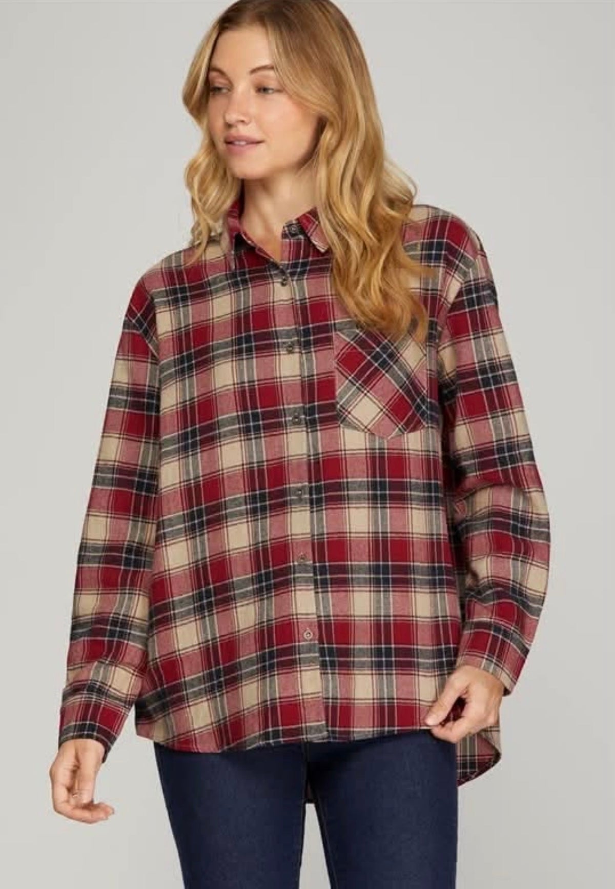 Plaid Flannel Long Sleeve Button Shirt