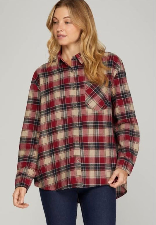 Plaid Flannel Long Sleeve Button Shirt