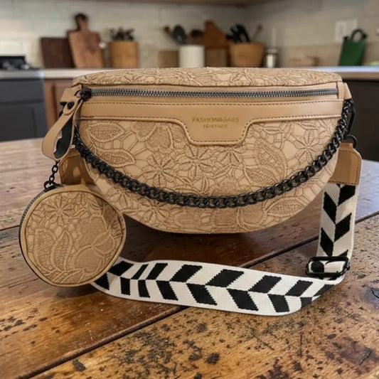 Colorblock Strap Chain Shoulder Bag With Coin Purse KO