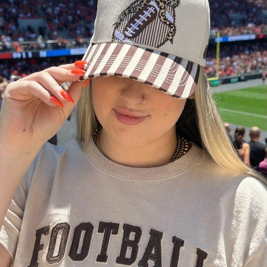 Football Embroidered on canvas trucker hat with leopard bow