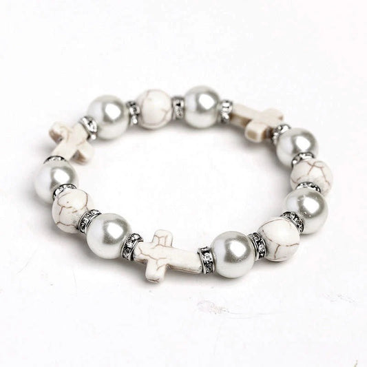 Pearl Cross Turquoise Hand Decoration High Street Punk Bracelet
