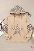 Apricot Floral Patchwork Star Pattern Drawstring Hoodie