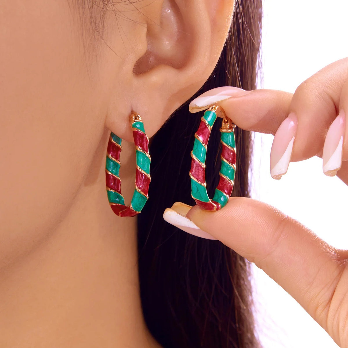 Red and Green Christmas colorful spiral geometric earrings