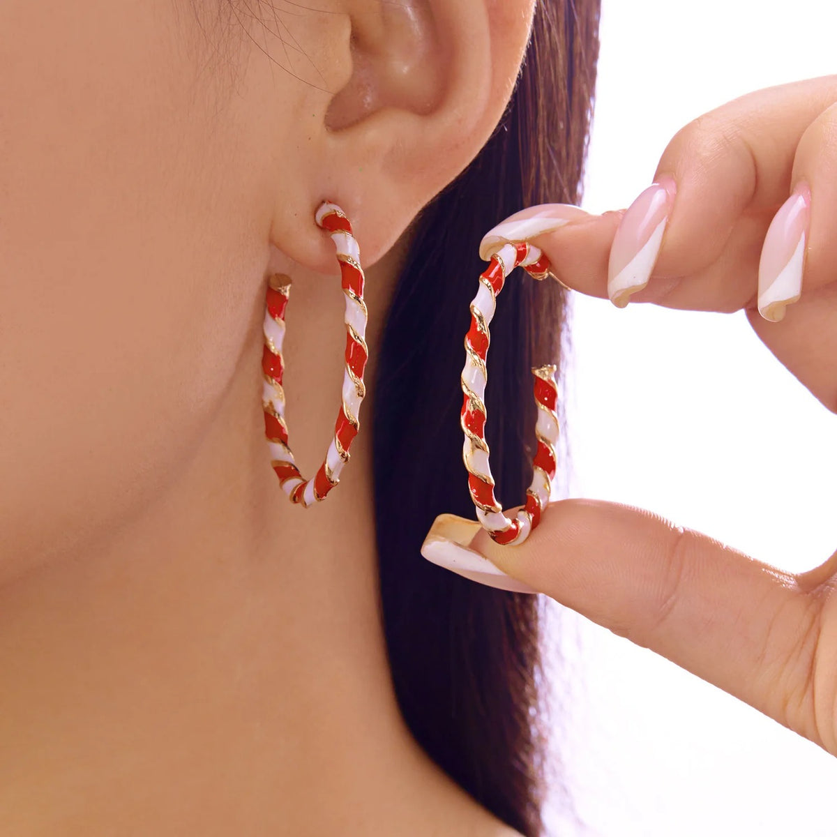 Red and Green Christmas colorful spiral geometric earrings