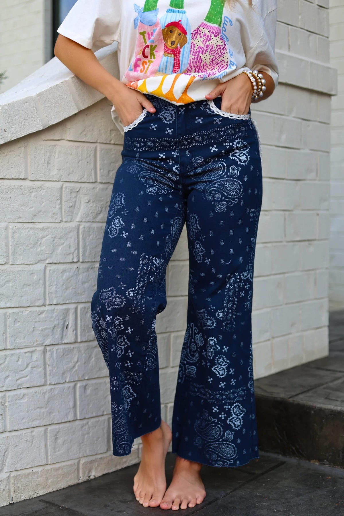 Navy Bandana Frey Hem Denim