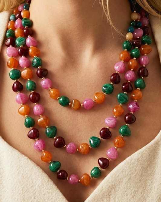 Fall Colorful Irregular Bead Long Necklace