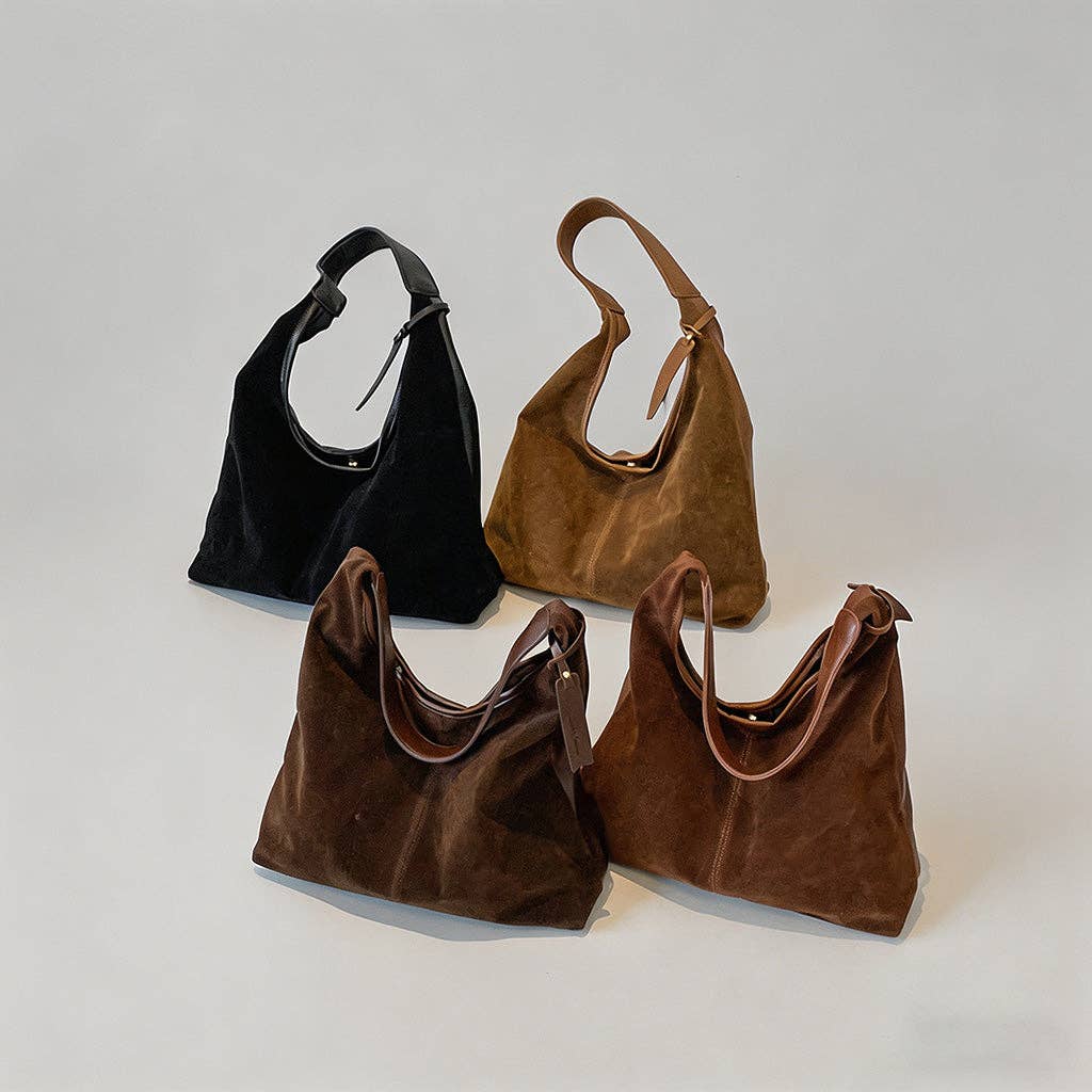 Vintage Suede Hobo Shoulder Bag: Khaki / One Size