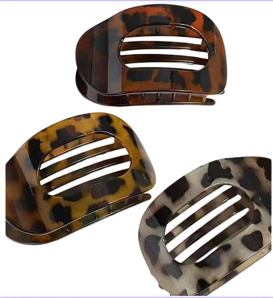 Leopard Tortoise Large Round Flat Large Hair Claw Clips