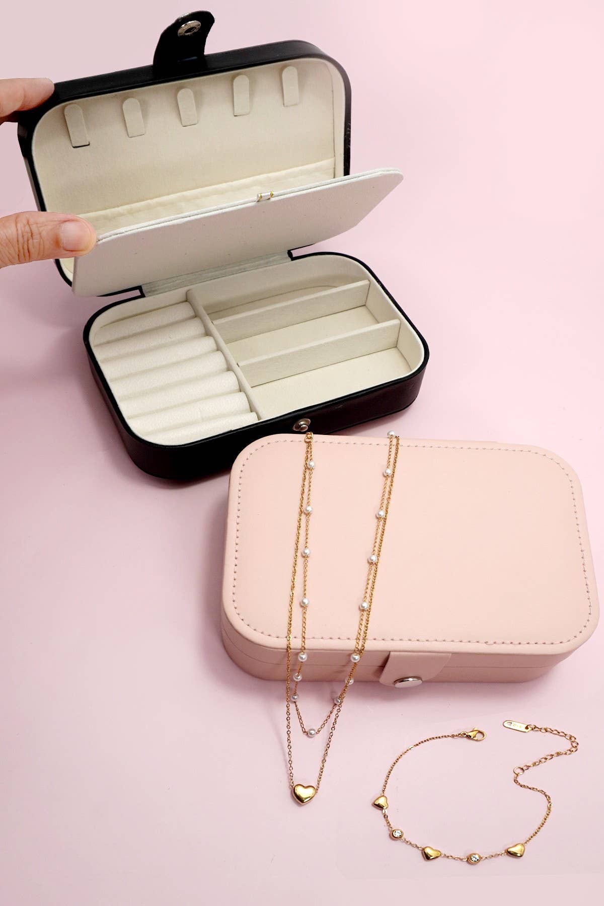 JEWELRY ORGANIZER TRAVEL BOX CASE | 40P605: Black