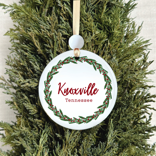 Easley, SC Christmas Ornament - Christmas Wreath: Gold
