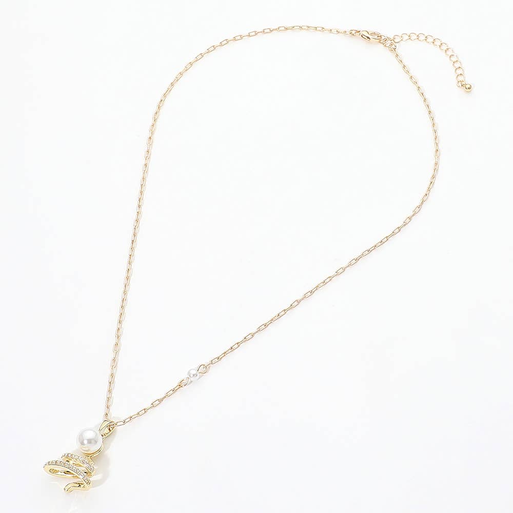 SECRET BOX_Genuine Gold Dipped Pearl Rhinestone Pave Swirl Christmas Tree Pendant Necklace
