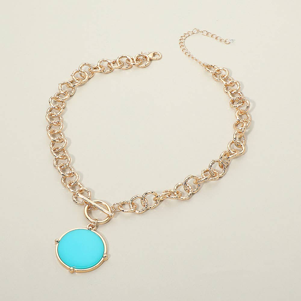 Round Toggle Pendant Chunky Chain Necklace: Orange