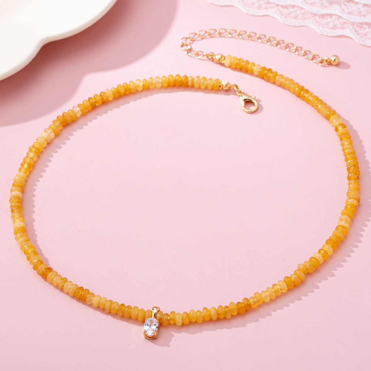 NATURAL SEMI PRECIOUS STONE BEADED CHARM NECKLACE | 80N92658: TOPAZ