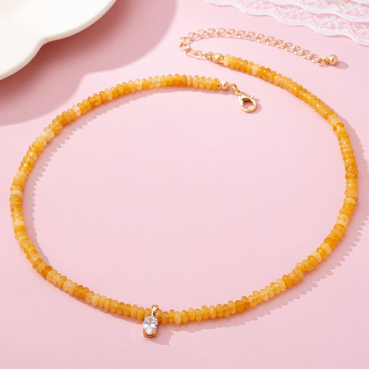 NATURAL SEMI PRECIOUS STONE BEADED CHARM NECKLACE | 80N92658: TOPAZ