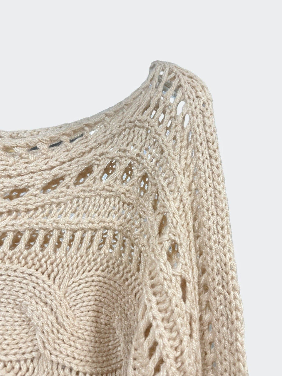 Crochet Cardigan Openwork Long Sleeve Crop Top Women N6A156: Apricot