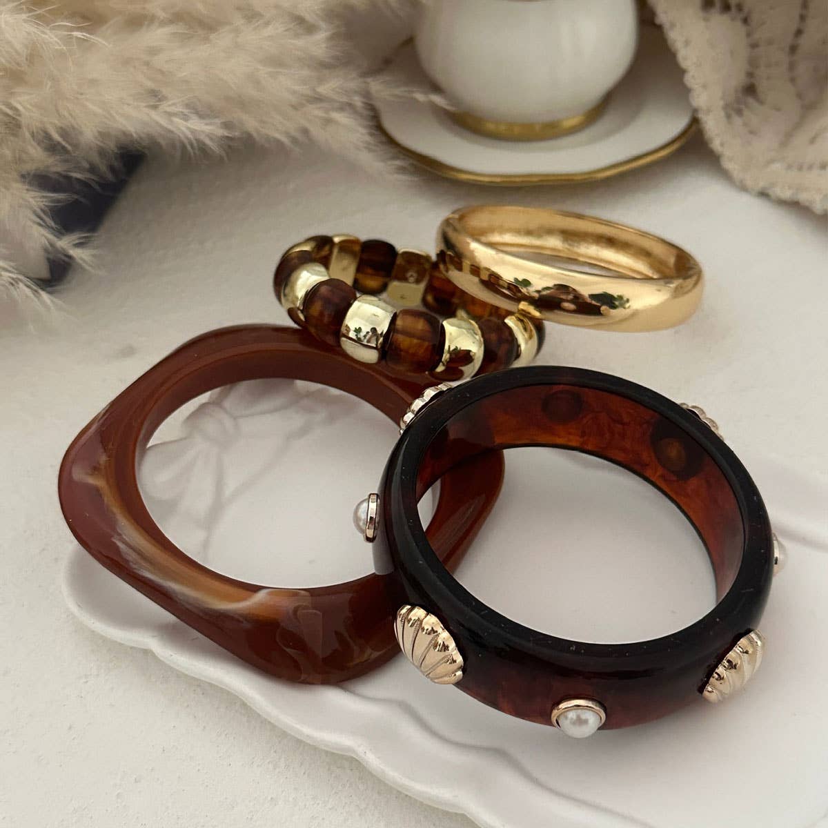 Pearl & Shell Accent Resin Bangle Bracelet: 3