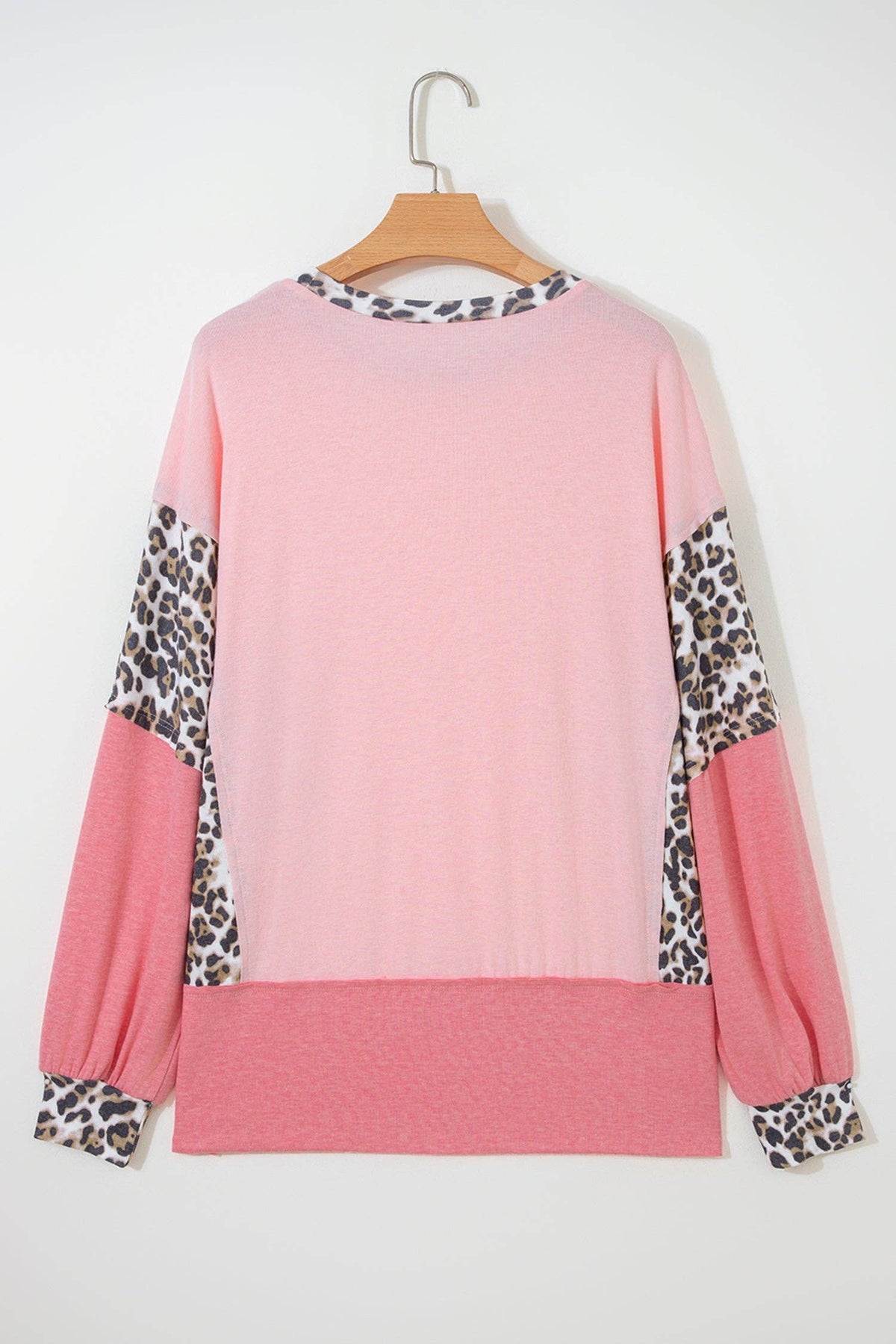 Color Block Leopard Dolman Sleeve High Low Baggy Sweatshirt: Light Pink / 75%Polyester+20%Viscose+5%Elastane