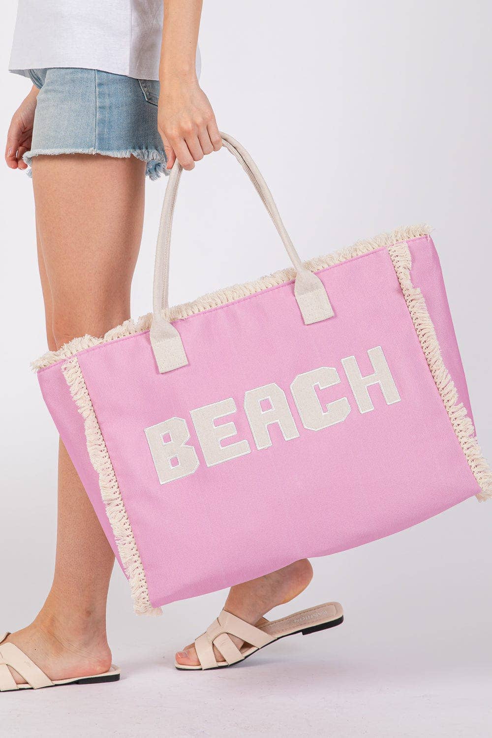 MB0268 Embroidered Beach Letter Fringe Tote Bag: Orange