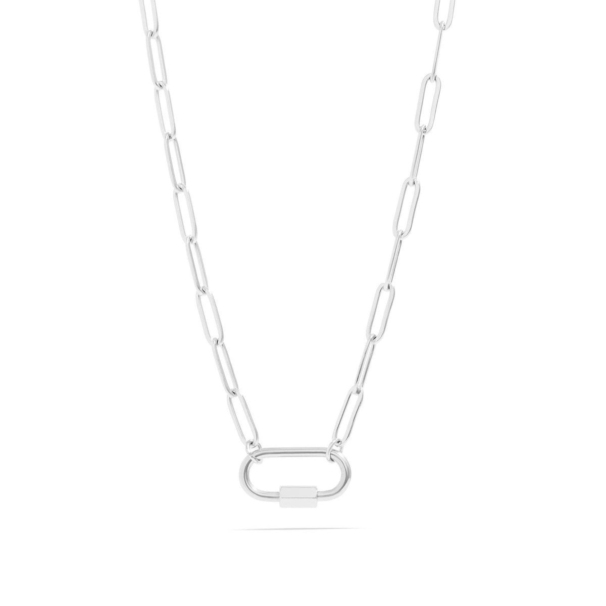 18K Gold PVD Paperclip Carabiner Necklace: Gold / 16+2"