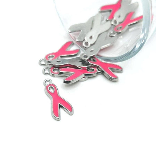 Pink Awareness Breast Cancer Ribbon Charms, 19x8mm: 20 Pieces