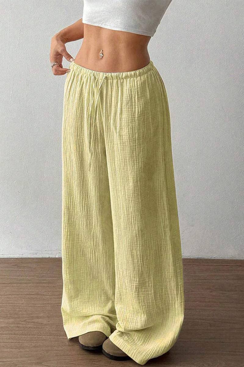 Relaxed Fit Wide-Leg Casual Pants: WINE