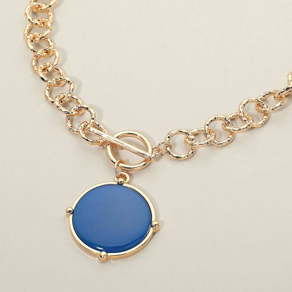 Round Toggle Pendant Chunky Chain Necklace: Orange