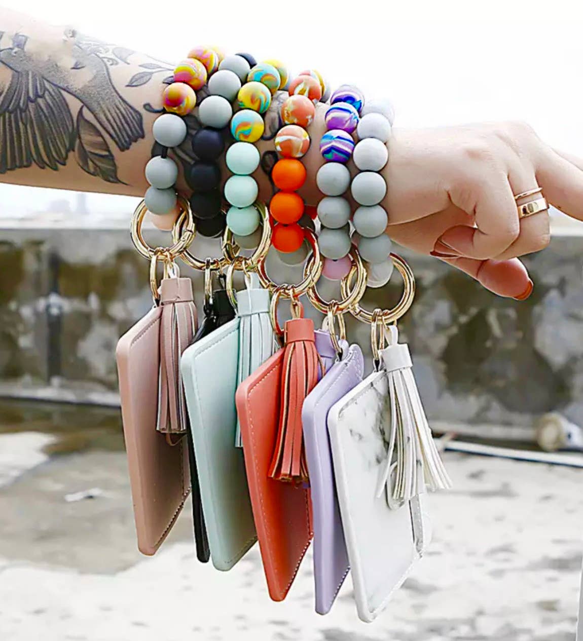 Wallet Wristlet Silicone Bead Tassel Keychains Women Girls