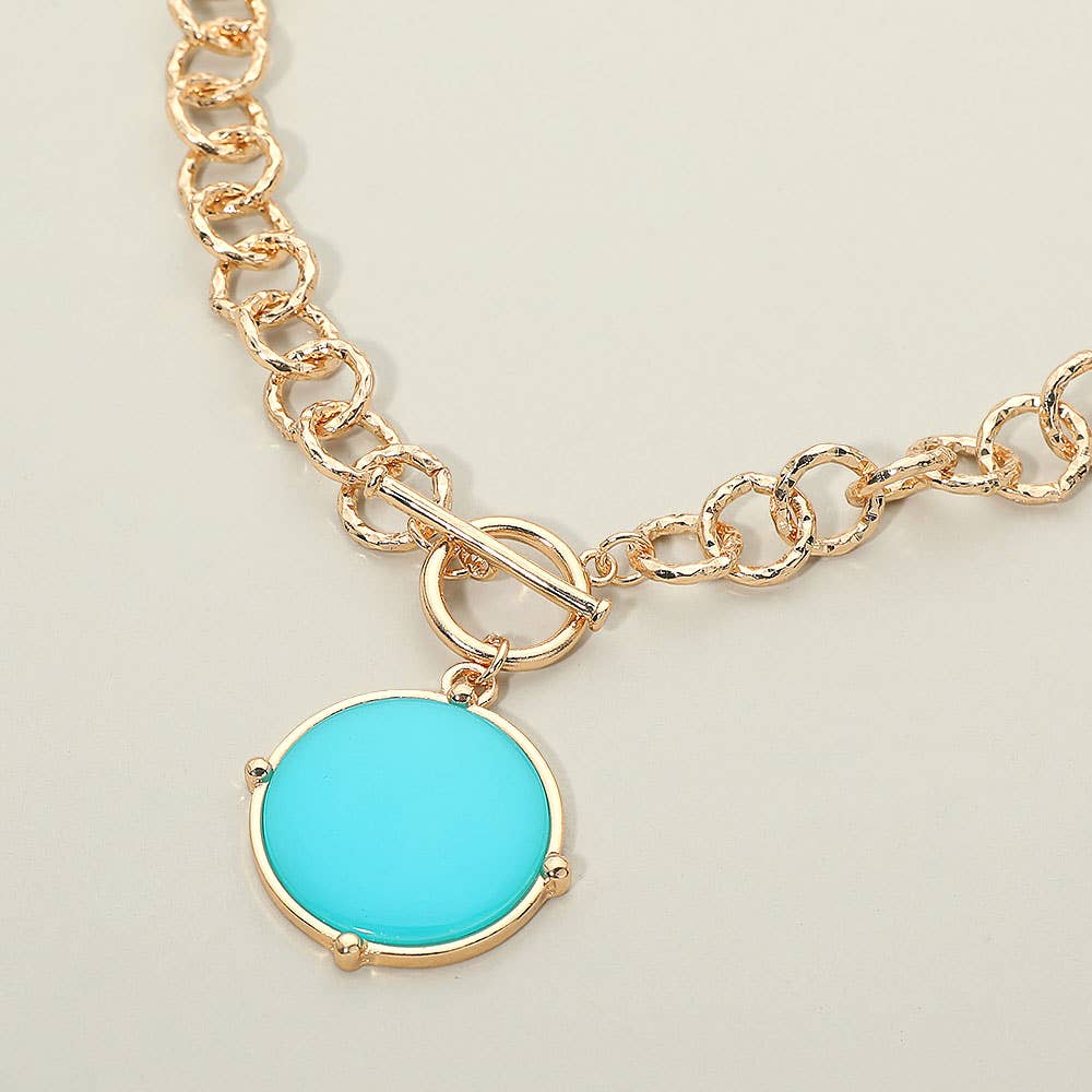 Round Toggle Pendant Chunky Chain Necklace: Orange
