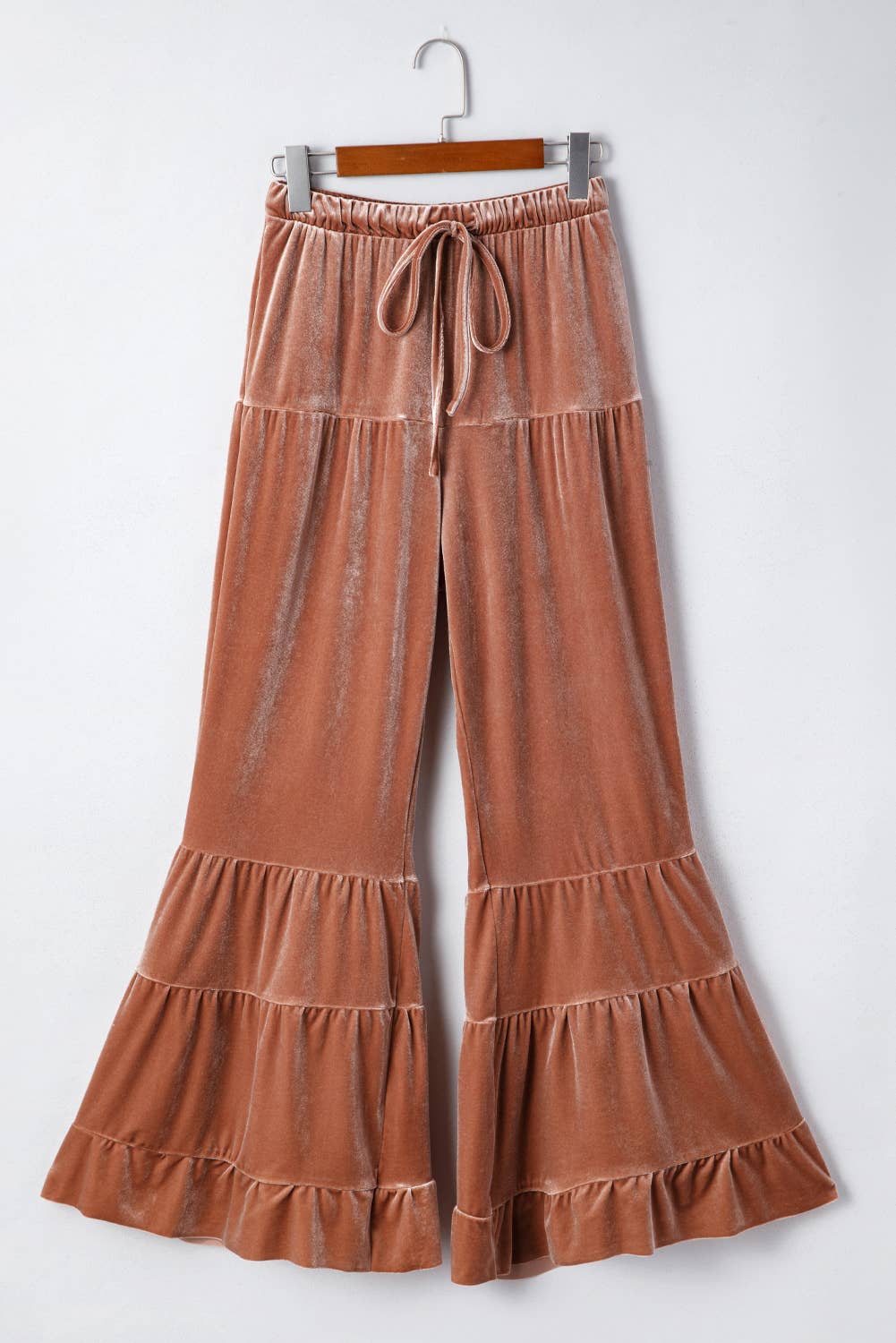 LAS Mineral Wash Lace-up Tiered Bell Bottom Pants: Straw Yellow / Missy