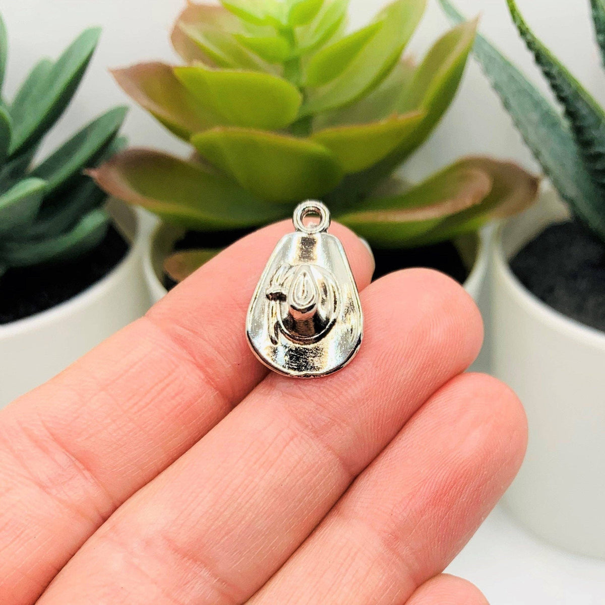 Silver Cowboy Hat Charms, 21x13mm: 4 Pieces