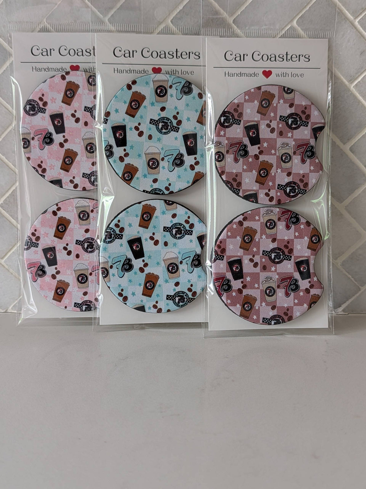 Brew Coffee Inspired Car Coasters : Tan